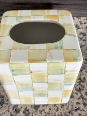 Rare Retired MacKenzie-Childs “Parchment Check” Tissue Box Cover - Like New